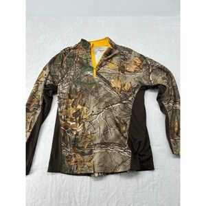 Realtree Pullover Mens M 1/4 Zip Camo Performance Hunting Shirt‎ Brown Xtra Camo